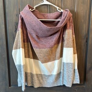 Colorblock Cowl Neck Sweater